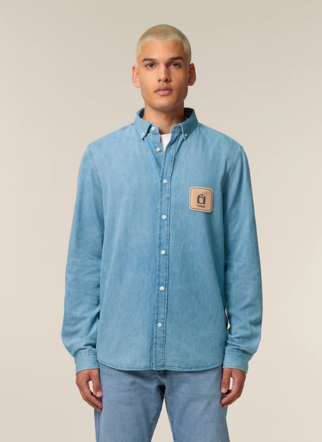 STANLEY DENIM SHIRT con ejemplo de estampado personalizado 1 (diseño ficticio de muestra)
