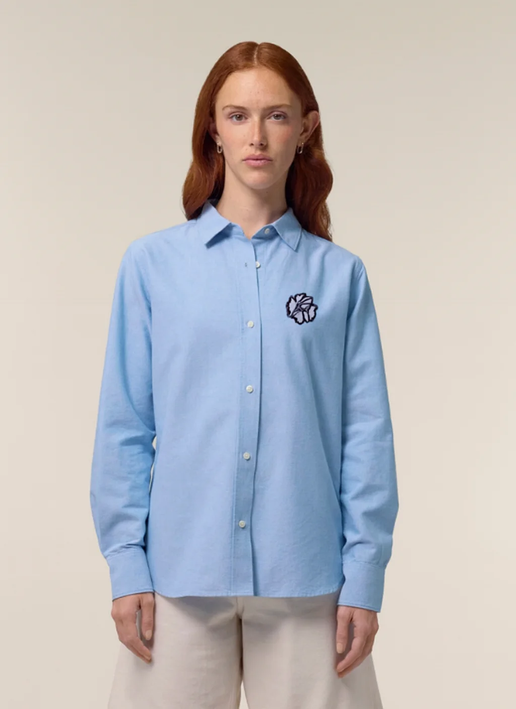 STELLA OXFORD SHIRT con ejemplo de estampado personalizado 1 (diseño ficticio de muestra)